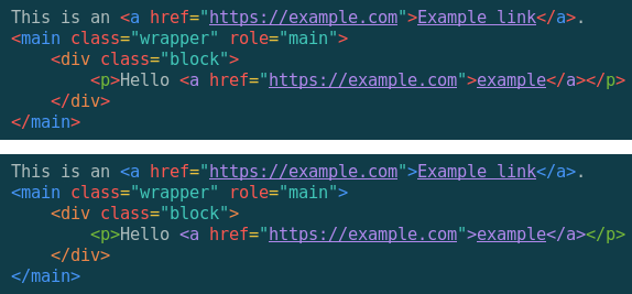 Two comparison screenshots of HTML code, first one shows old state, second one the new state
